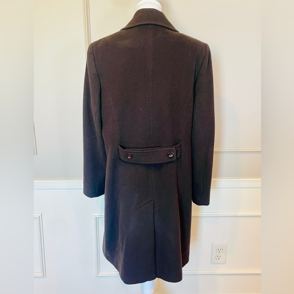 Larry Levine vintage LambsWool Cashmere Trench Long Coat 12 Chocolate Brown
