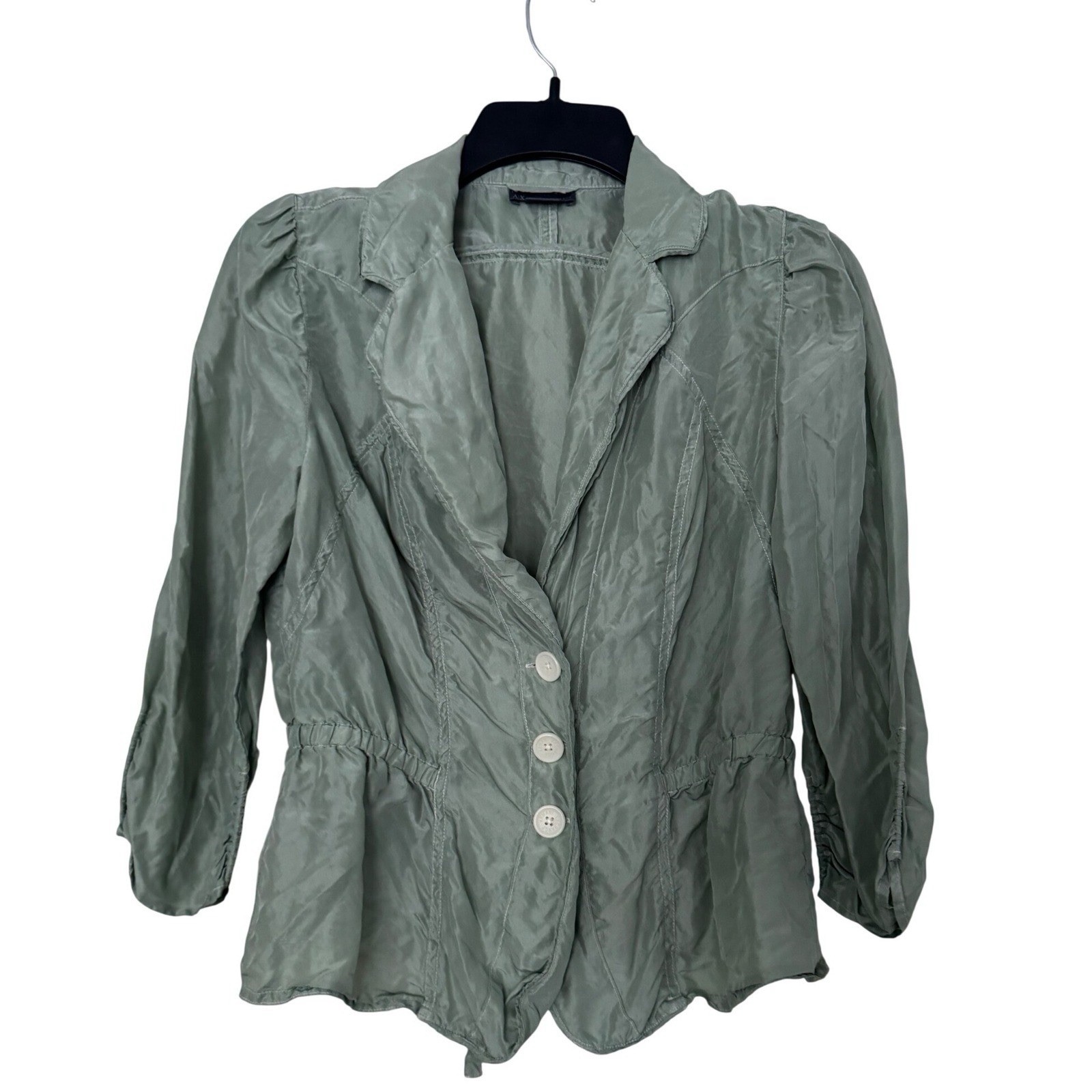 Armani Exchange Vintage Lightweight Peplum Blazer Sage Green 3/4 Sleeves M
