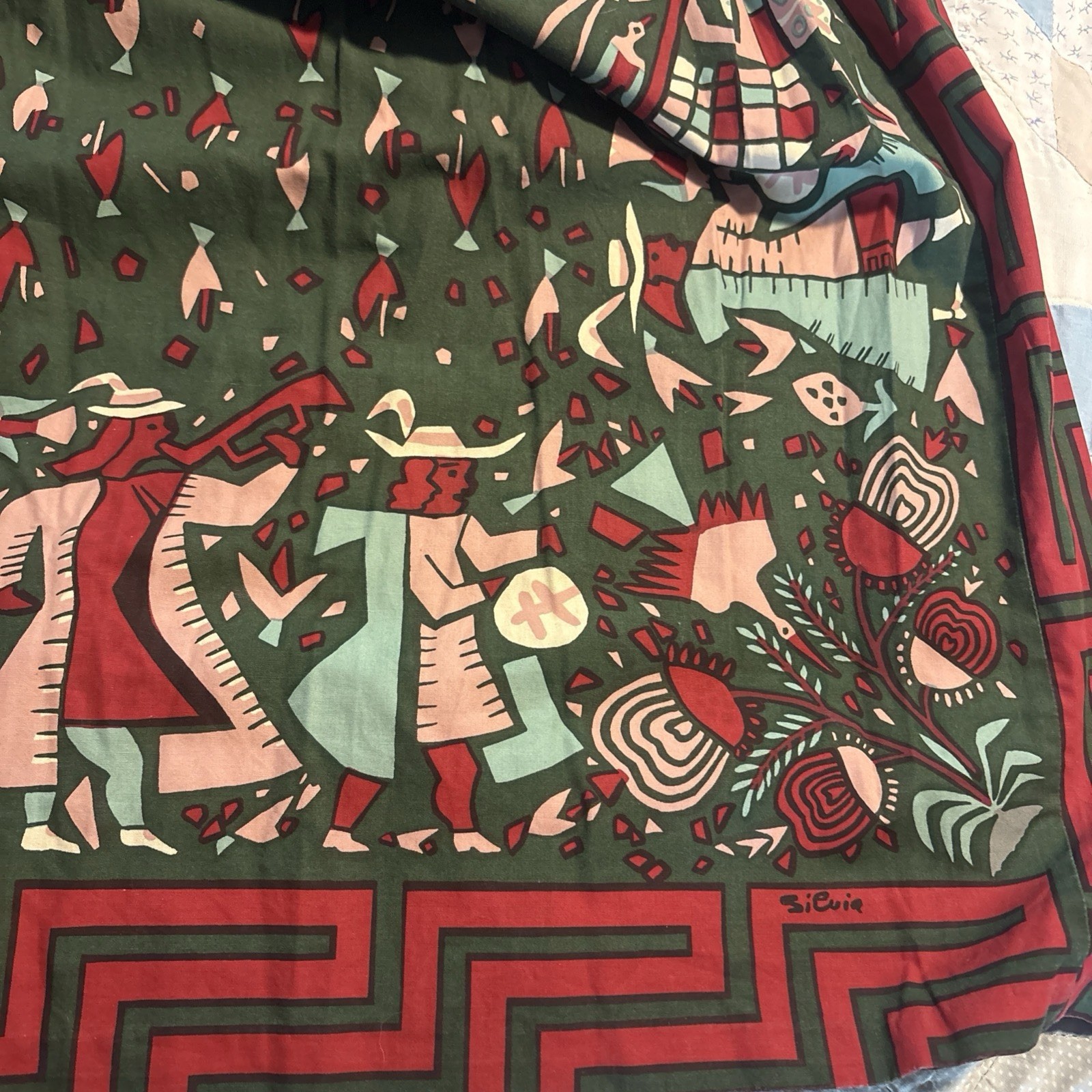 Vintage 1970 Silvania Prints Cotton,Mid Dress Sz S,Handprinted Peruvian Folklore