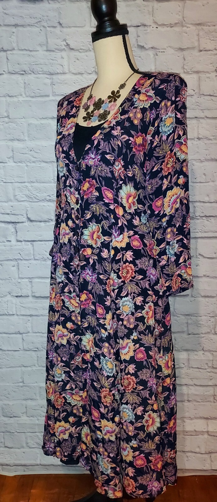 Vintage Starina Rayon Multi Floral Corset Back Lined Boho Midi Dress Size Small