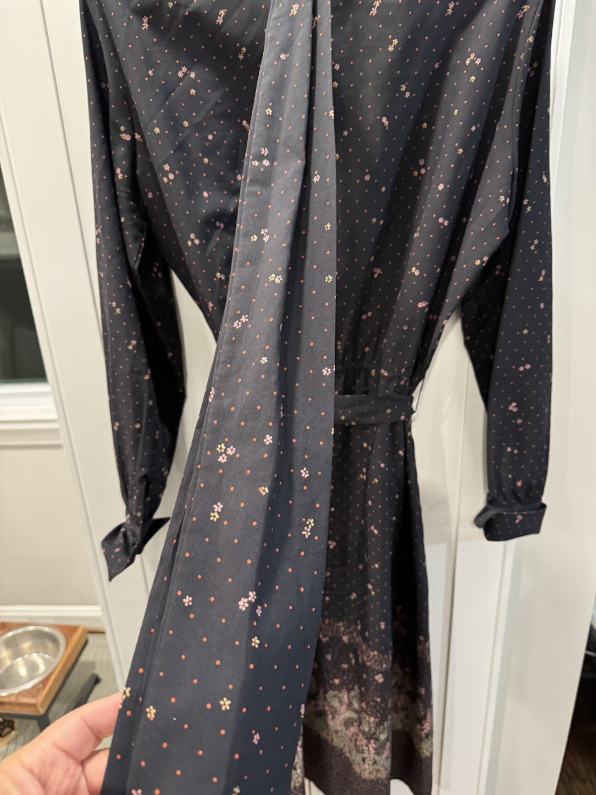 Vintage LANVIN Micro Floral Sheath Shirt Dress Size 14