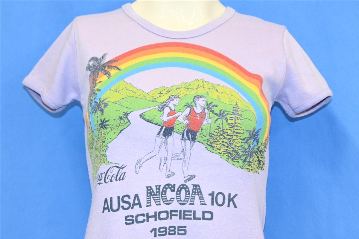 vtg 80s COCA COLA AUSA NCOA 10K SCHOFIELD RACE RAINBOW HAWAII WOMEN’S t-shirt S