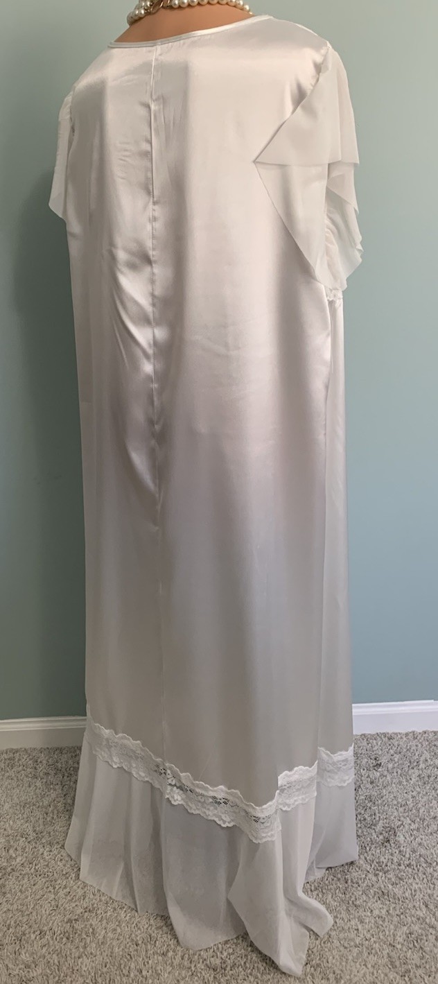 New Glossy 3X Satin & Chiffon Slip Dress Nightgown Lounge Bridal White Elegant
