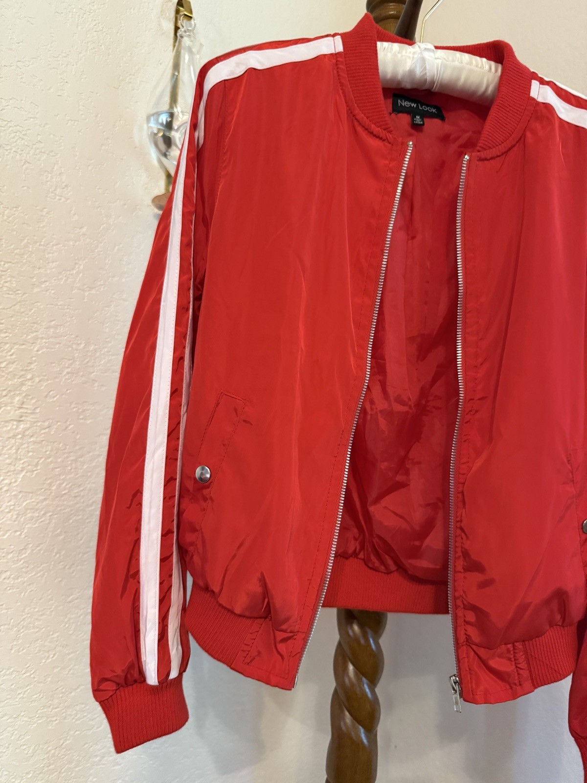 Vintage 1980s New Look Red Track Jacket White Stripes Zip Front NWOT