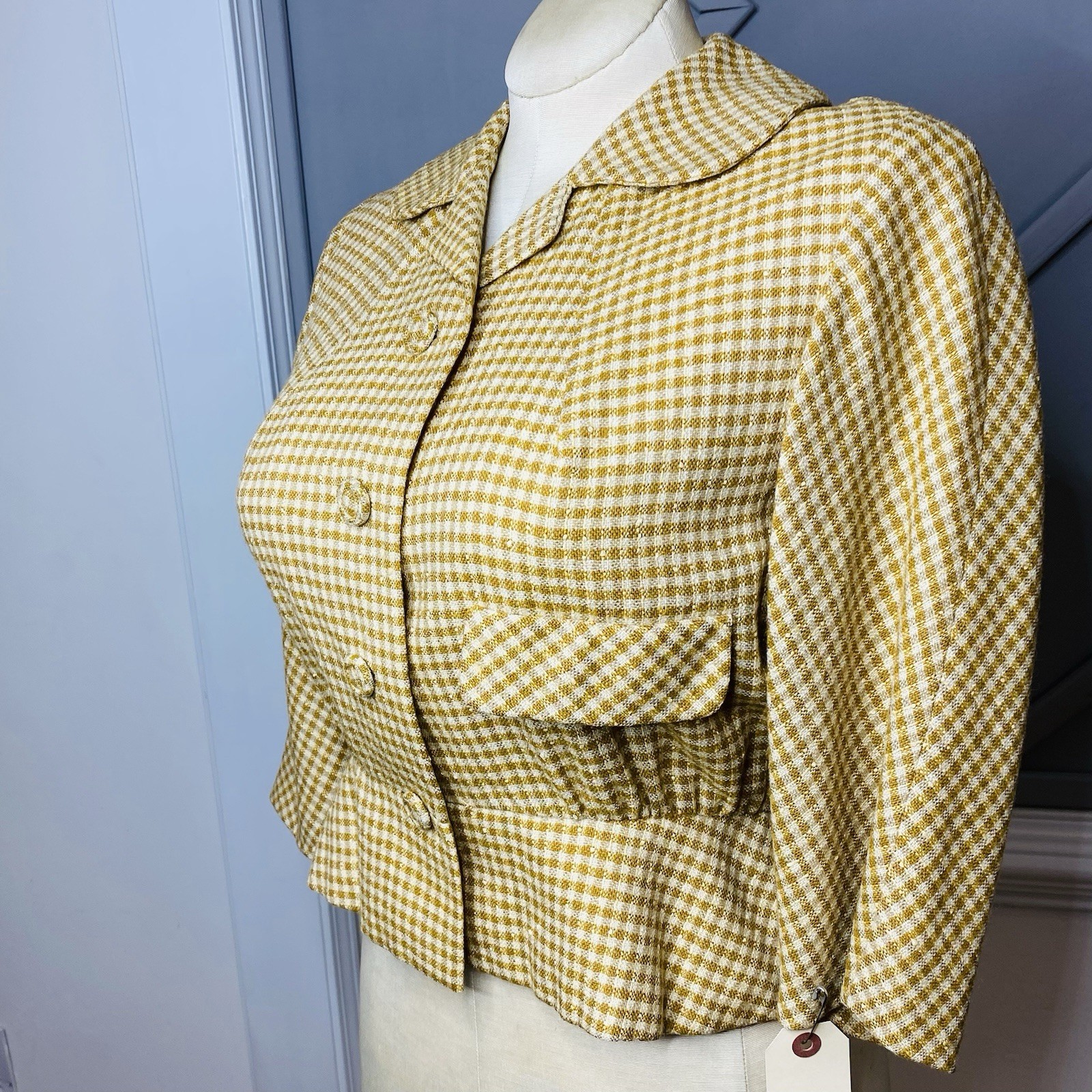 VTG 1950s Moordale Junior Suits Gingham Peplum Jacket Yellow White Check Kirvens