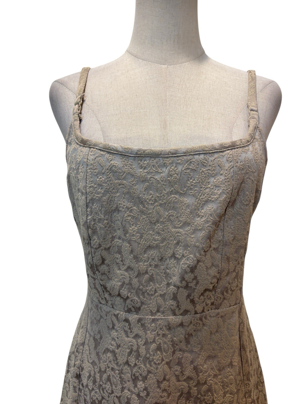 Vtg 90s Express Brocade Mini Dress Gold Party Soft Girl Grunge Indie Sleeze Y2K