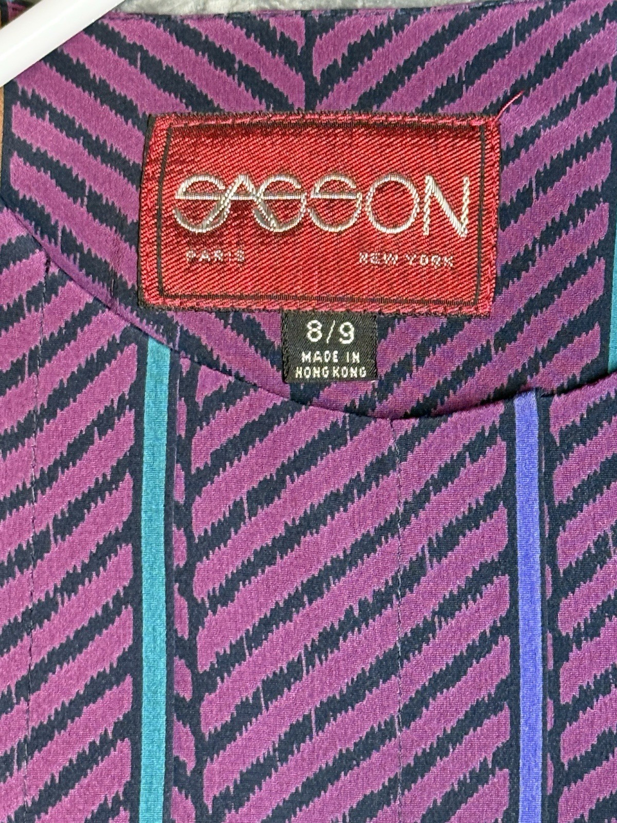 Vintage 80s Sasson Secretary Dress | Purple Geometric Chevron Stripe | Midi 8/9