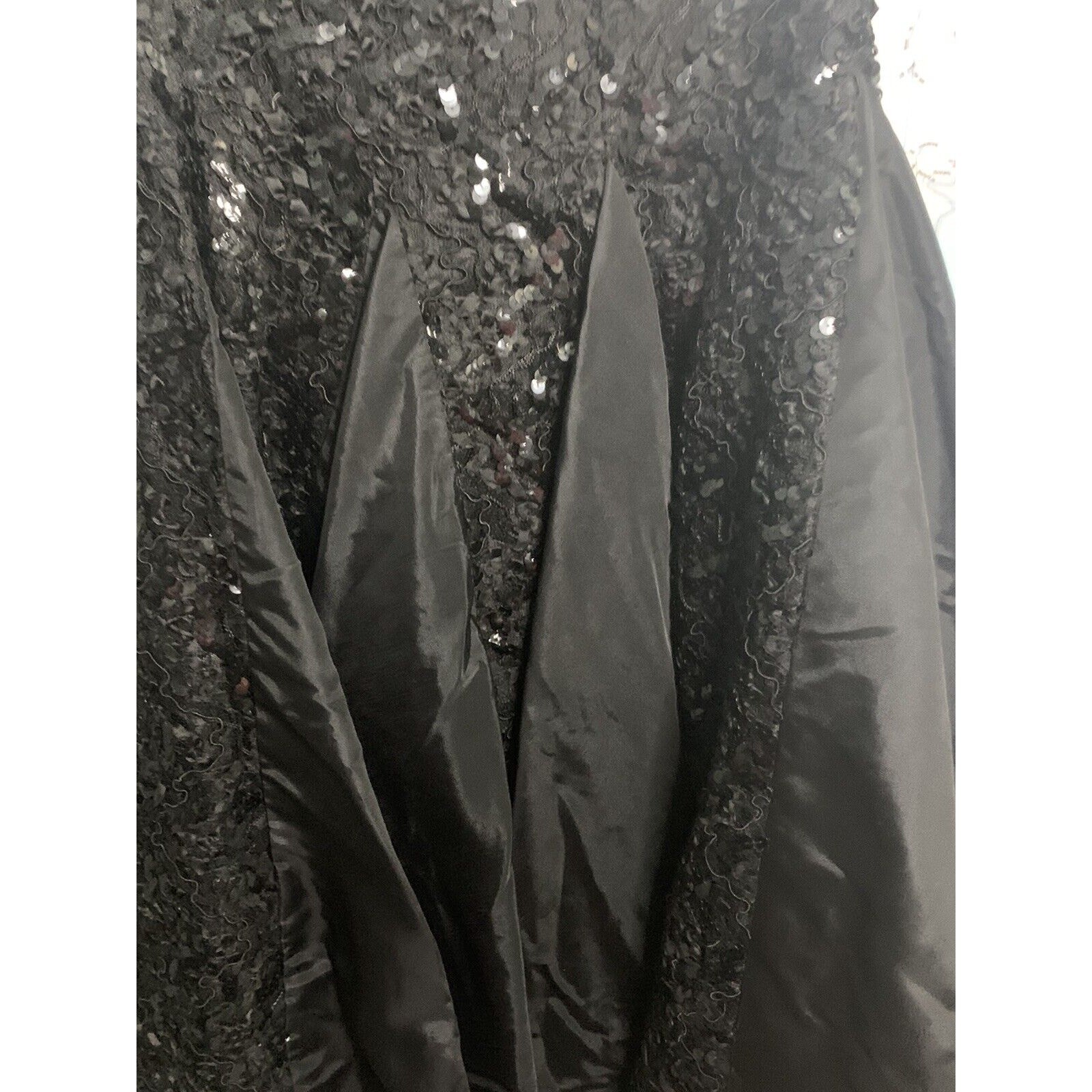 Vtg PANTAGIS 1980 Union Black Sequin Taffeta Full Circle Strapless Eve Gown 3/4