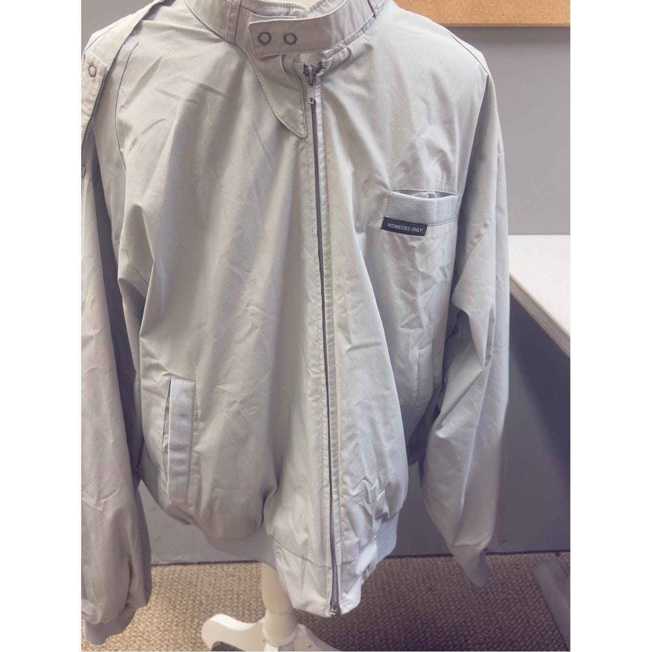 Vintage 90s Members Only L Silver Gray Racer Jacket Moto Indie Sleaze