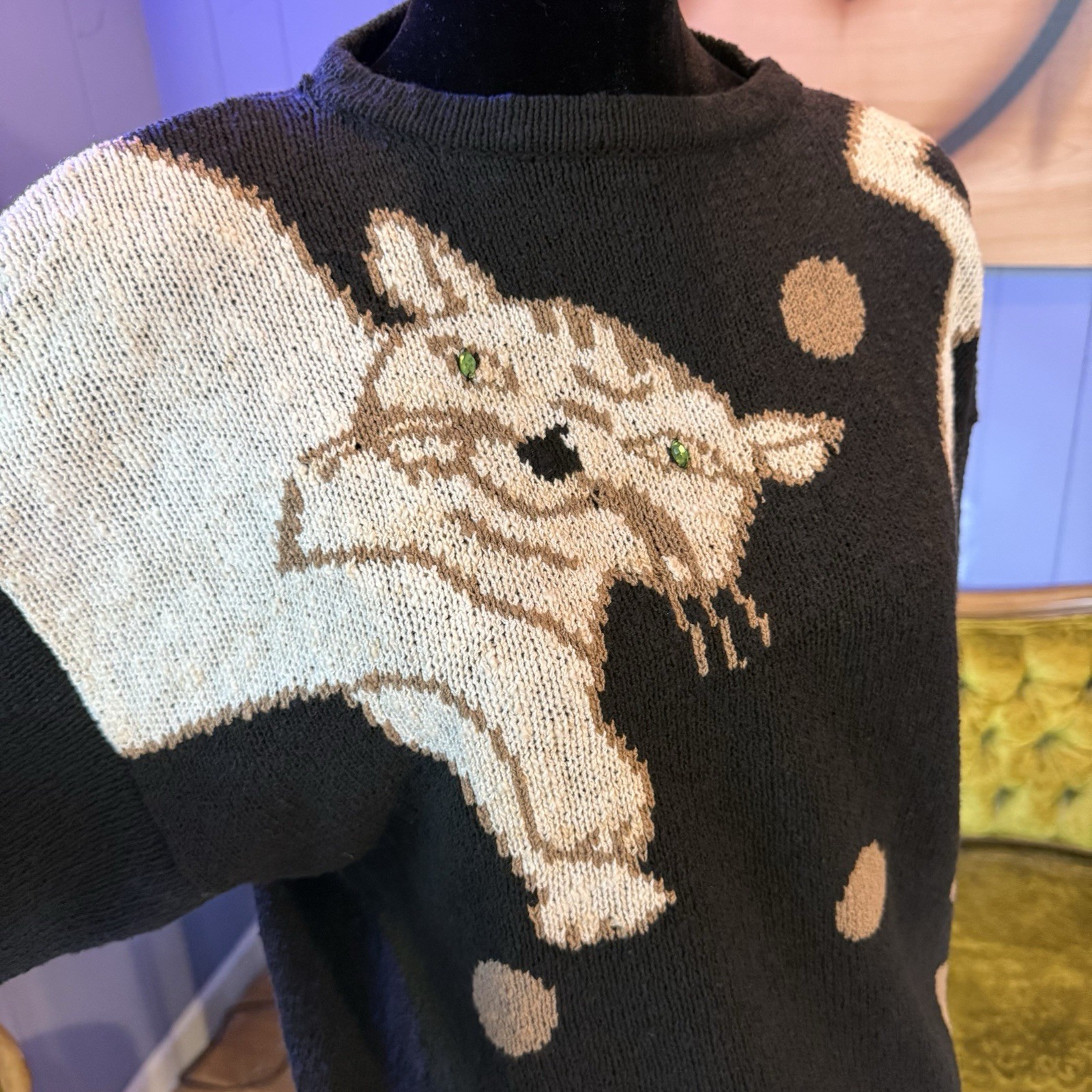 Vintage 80s/90s Adele Joyce Polka Dot Kitty Cat Sweater Size M