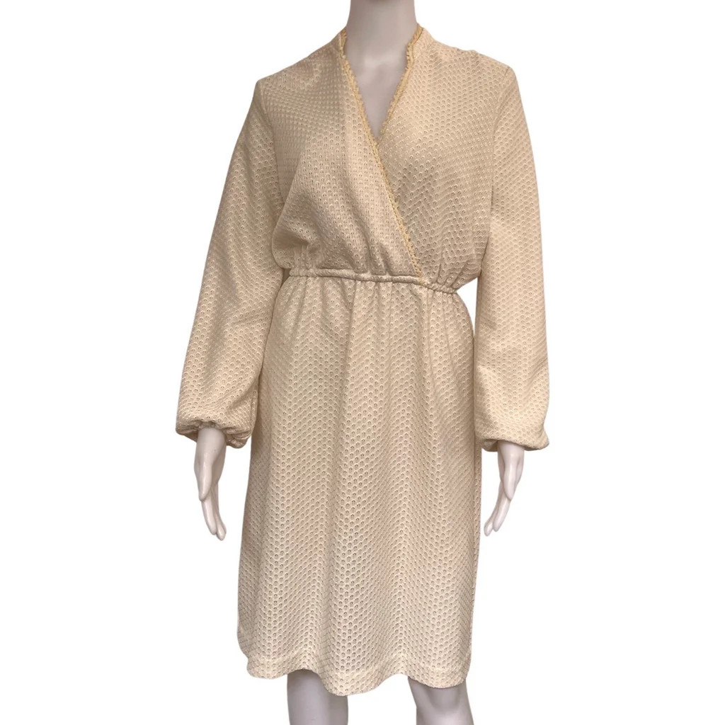 Vintage 70s Handmade Eyelet Wrap Dress Off White Boho Women’s M