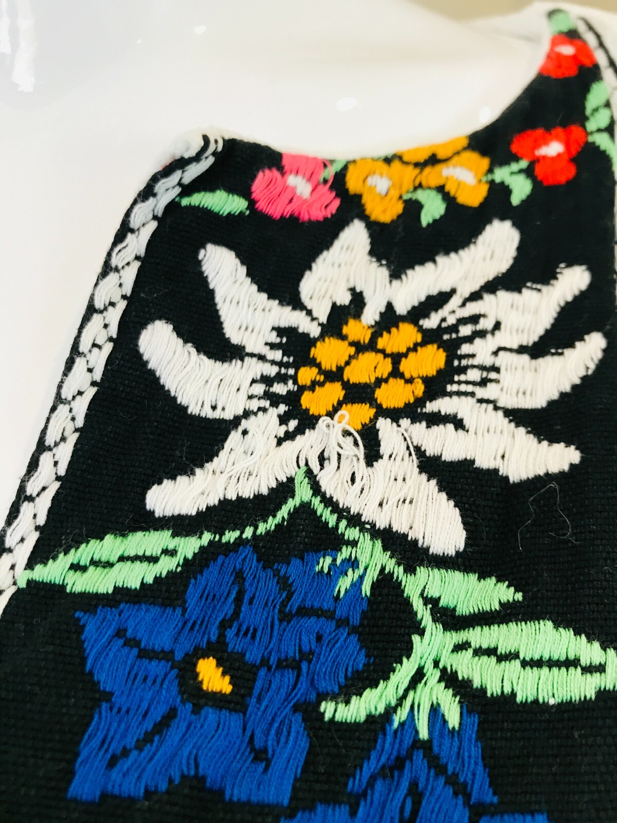 VINTAGE 1970’S ALFRED SHAHEEN MISS K SEER-SUCKER HIPPIE PRAIRIE DRESS EMBROIDER
