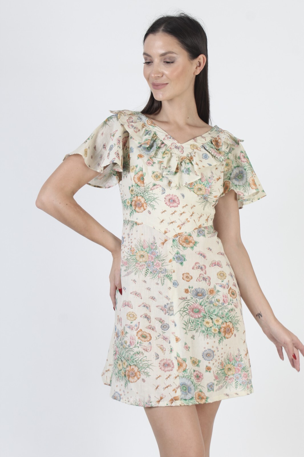 Vintage Butterfly Animal Print Dress Hippie Nature Material Boho Mini Sundress