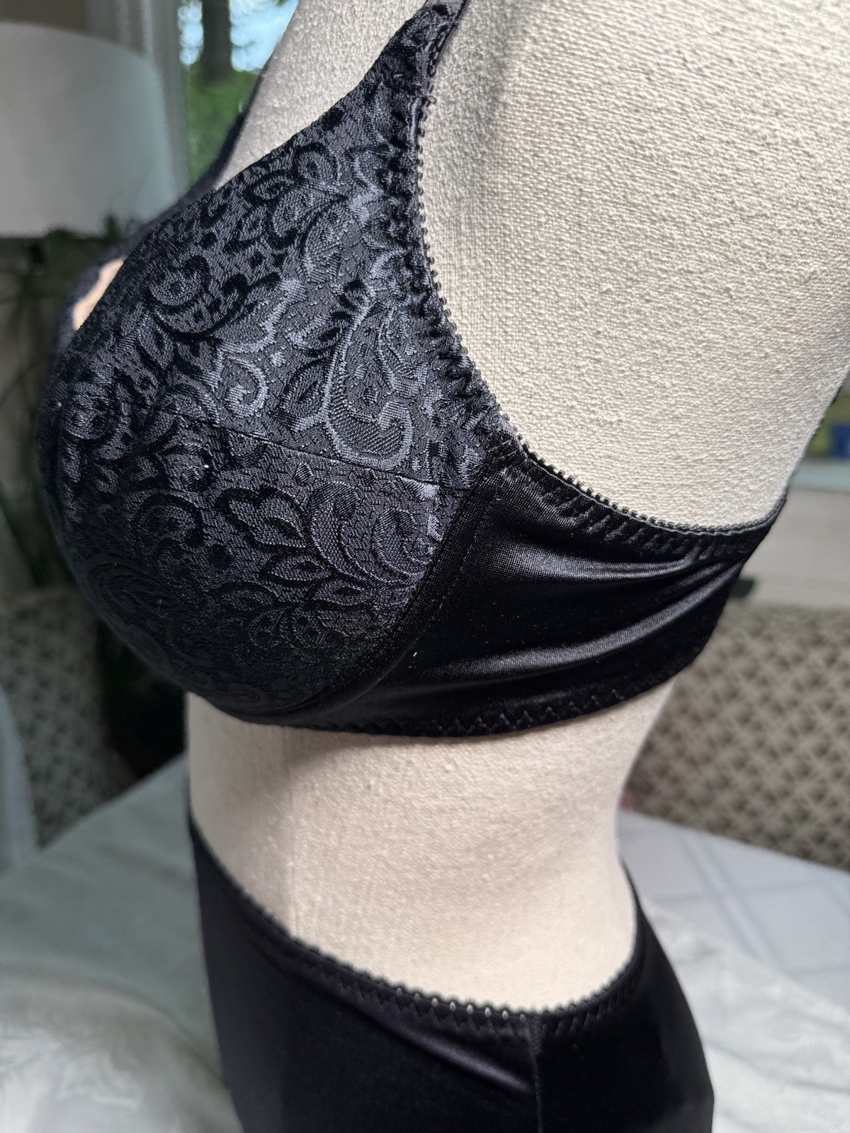 Vtg Y2K Vassarette Bra Satin Scroll & Vanity Fair Panty Brief Set 7 L Black 38C