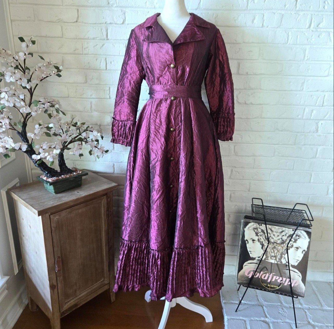 Vtg 90s Plum Purple Crinkle Dress, Cordelia, S, Party, Wedding Guest
