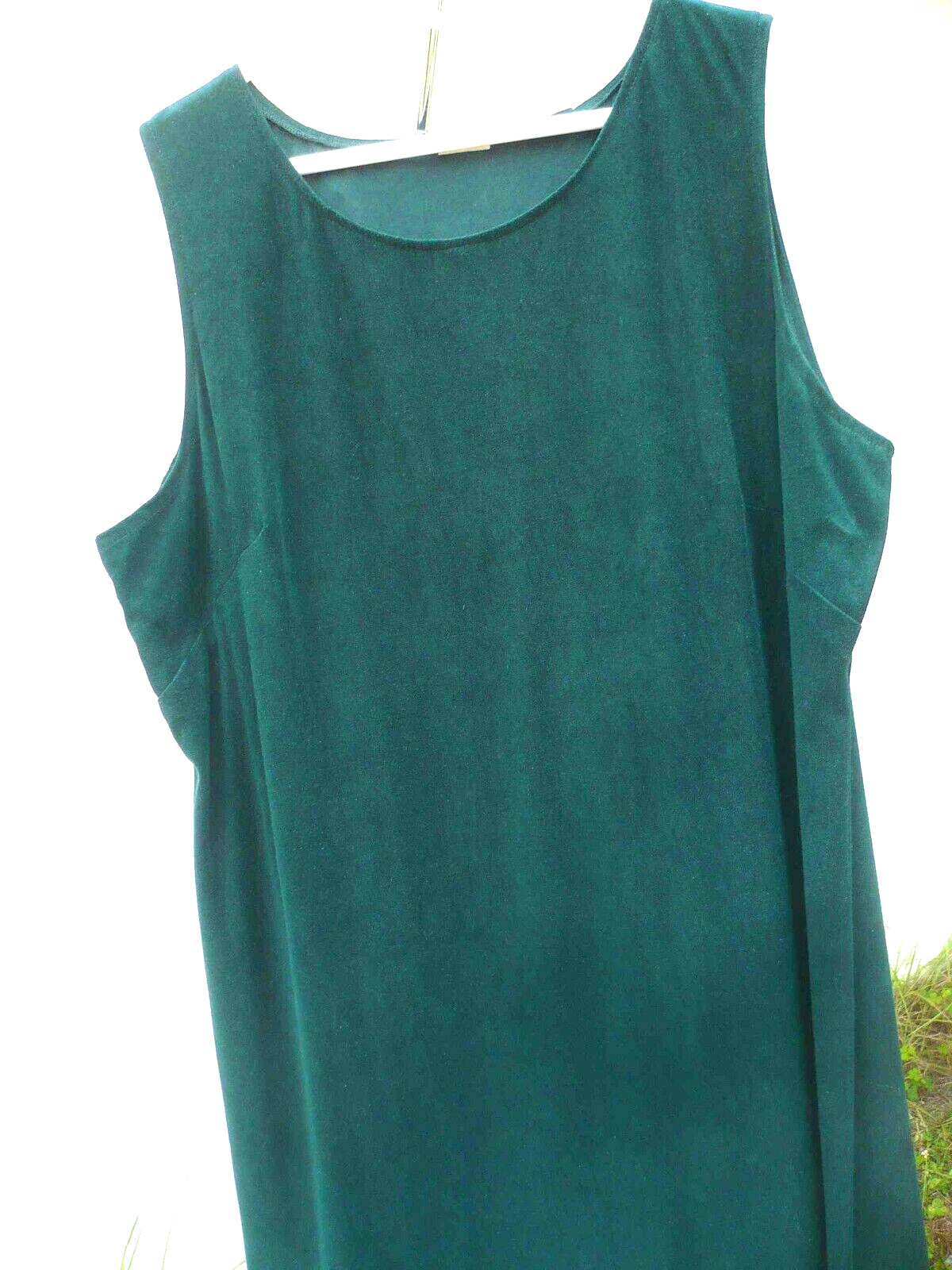 VTG US MADE SOLID GREEN VELOUR SLIP STRAIGHT DRESS XMAS MAXI LONG 10 1X XL PLUS