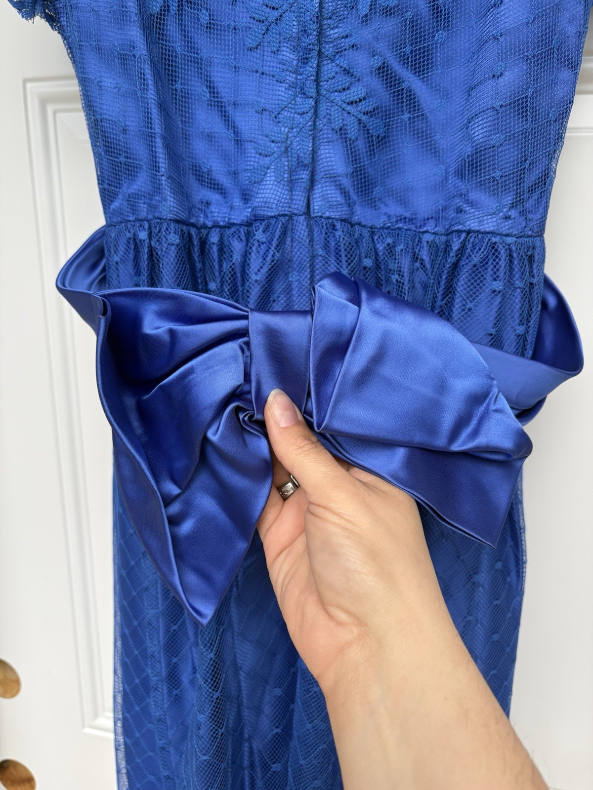 Vintage 70’s Blue Lace Overlay Formal Fit And Flare Full Length Dress