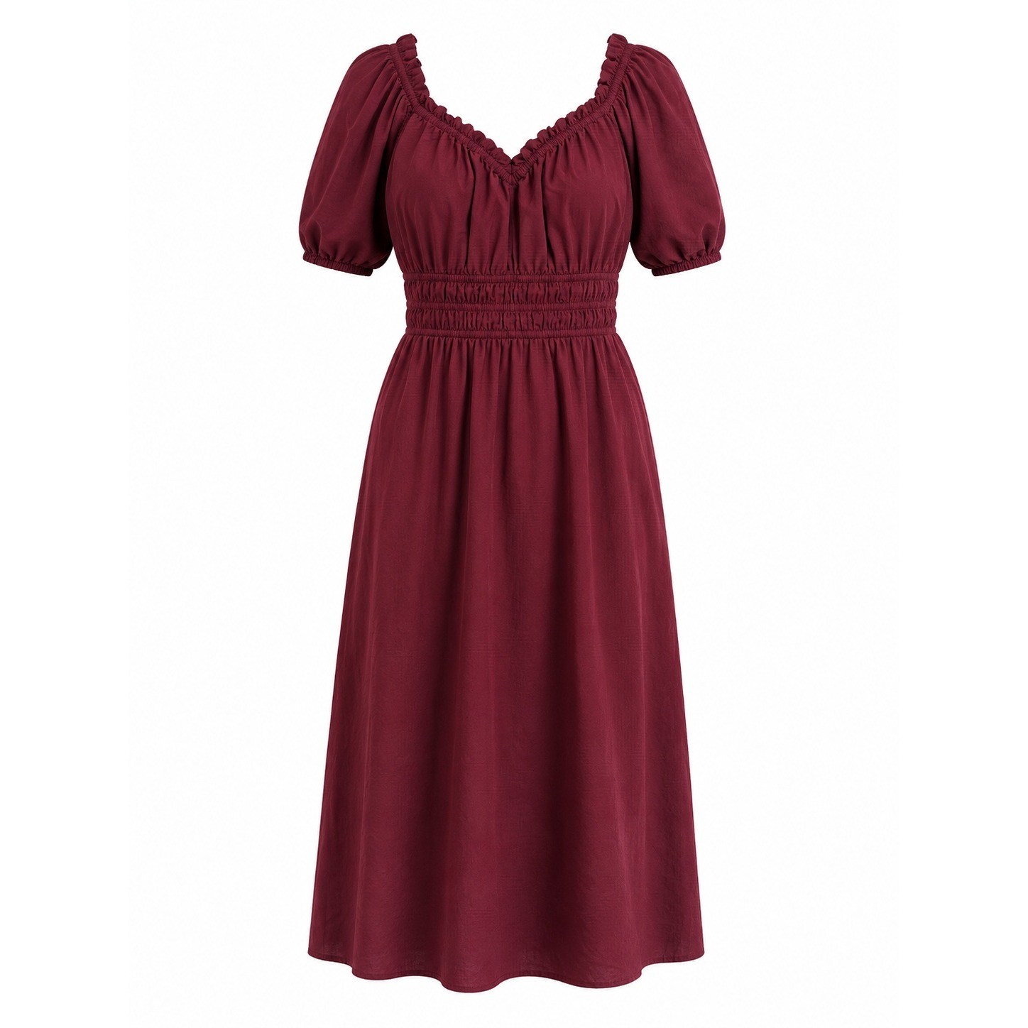 Old Navy Dress Womens XL Burgundy Puff Sleeve Cottagecore Smocked Boho Midi
