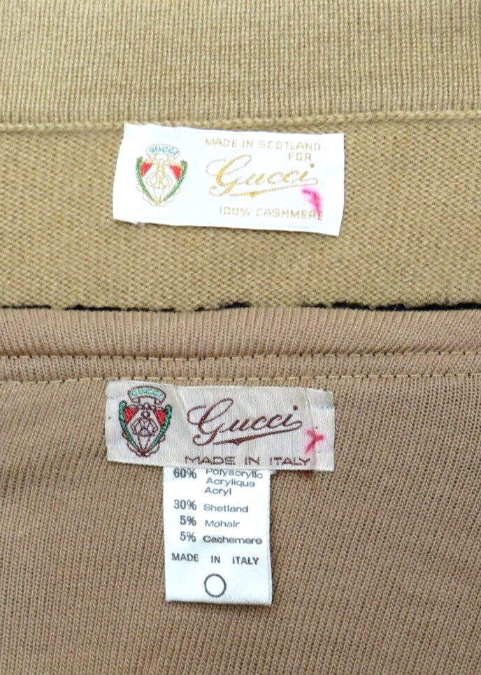 GUCCI BLACK SWEATER & TAN SKIRT VTG 1970s GENUINE CASHMERE SIZE 4 US 40 ITALY