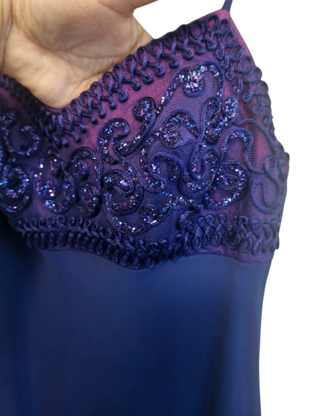 VTG 90s Y2K Morgan & Co Linda Bernell Blue Purple Sequin Maxi Prom Dress Sz 5/6