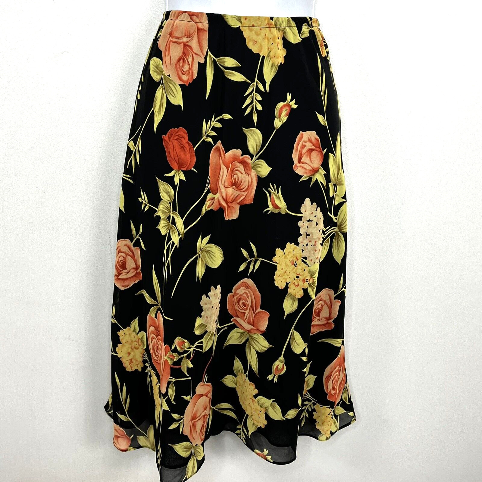 Perceptions Black Floral Skirt Sz 14 Garden Noir Romantic Whimsigoth VINTAGE