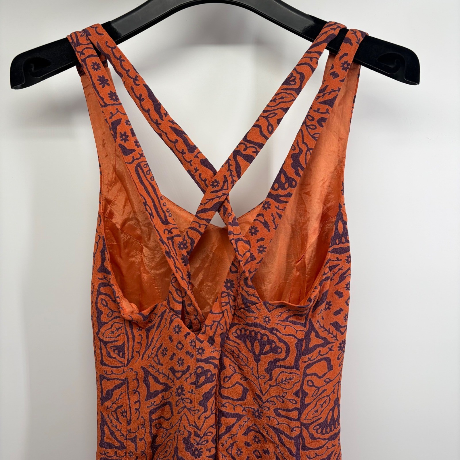 Vintage 90s Karin Stevens Rust Orange Whimsigoth Boho Tribal Geometric Dress