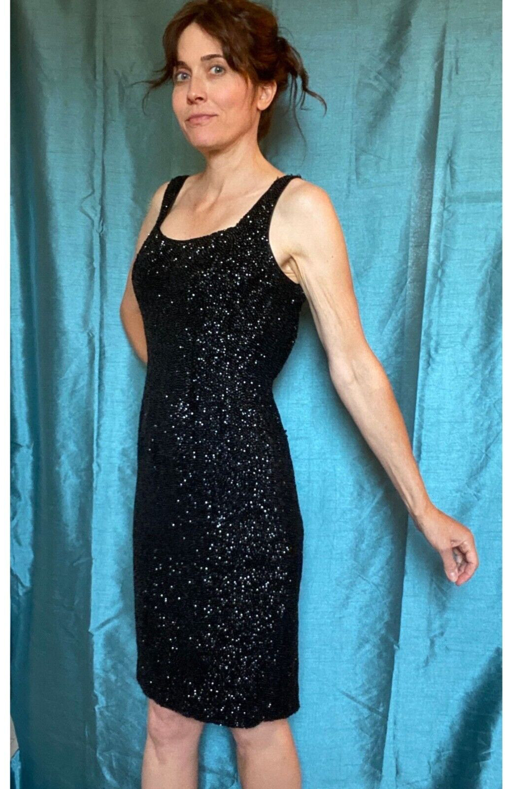 VTG sparkly heavily beaded Sequin Dress S 4 6 sleeveless sexy bodycon low back