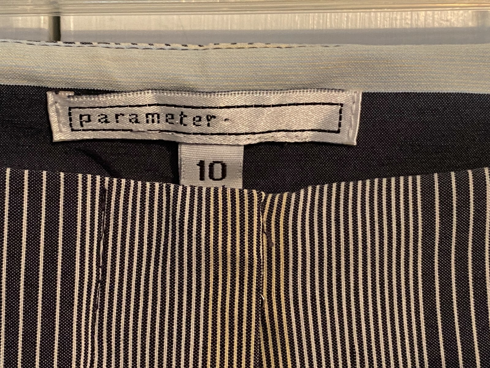 Parameter pants trousers Sz 10 slim striped light blue dark gray creamy yellow