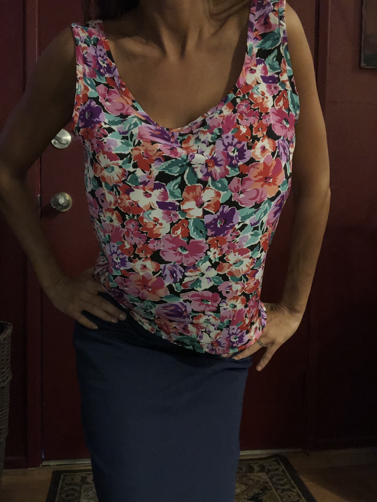 Vintage JAY JACOBS Polyester Tank Top Floral 1990 M Career Sleeveless 90’s