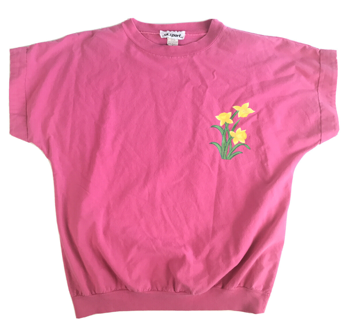 Vintage 1990s SK Sport Pink T Shirt Sz Small Tulips