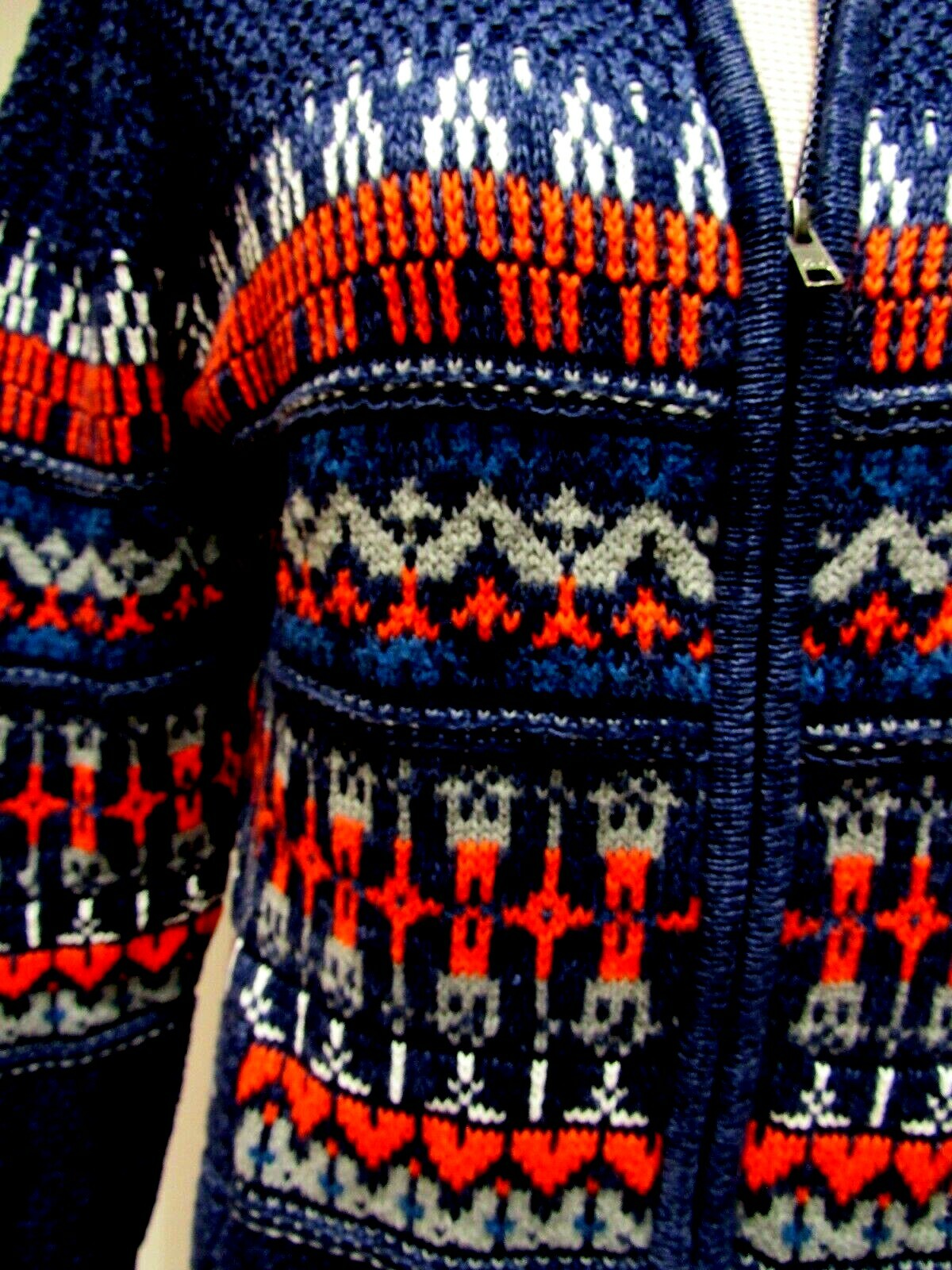 VTG CHEROKEE Cotton Knit Sweater Cardigan Top Geo Orange Gray Navy Blue L EUC