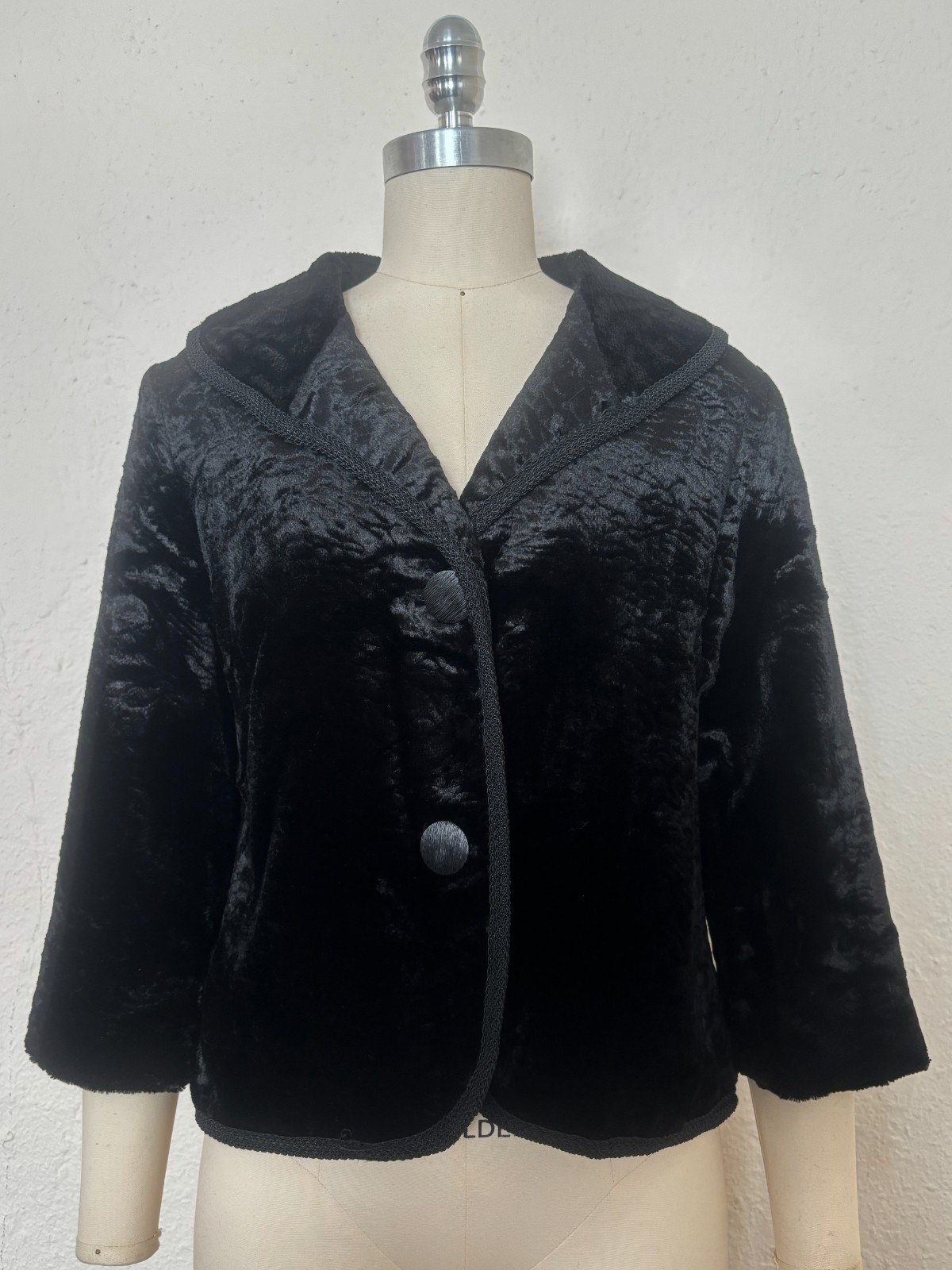 1950s Black Embossed Velvet Jacket, by Specialty House, Small to Medium