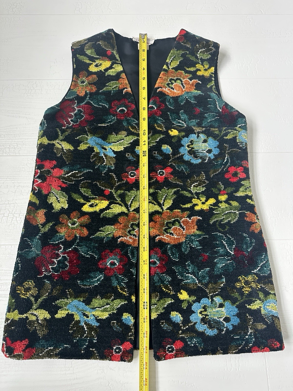 Vtg ALADDIN TAPESTRY VEST Women sz M Black Floral Fully Lined USA Made Mint!