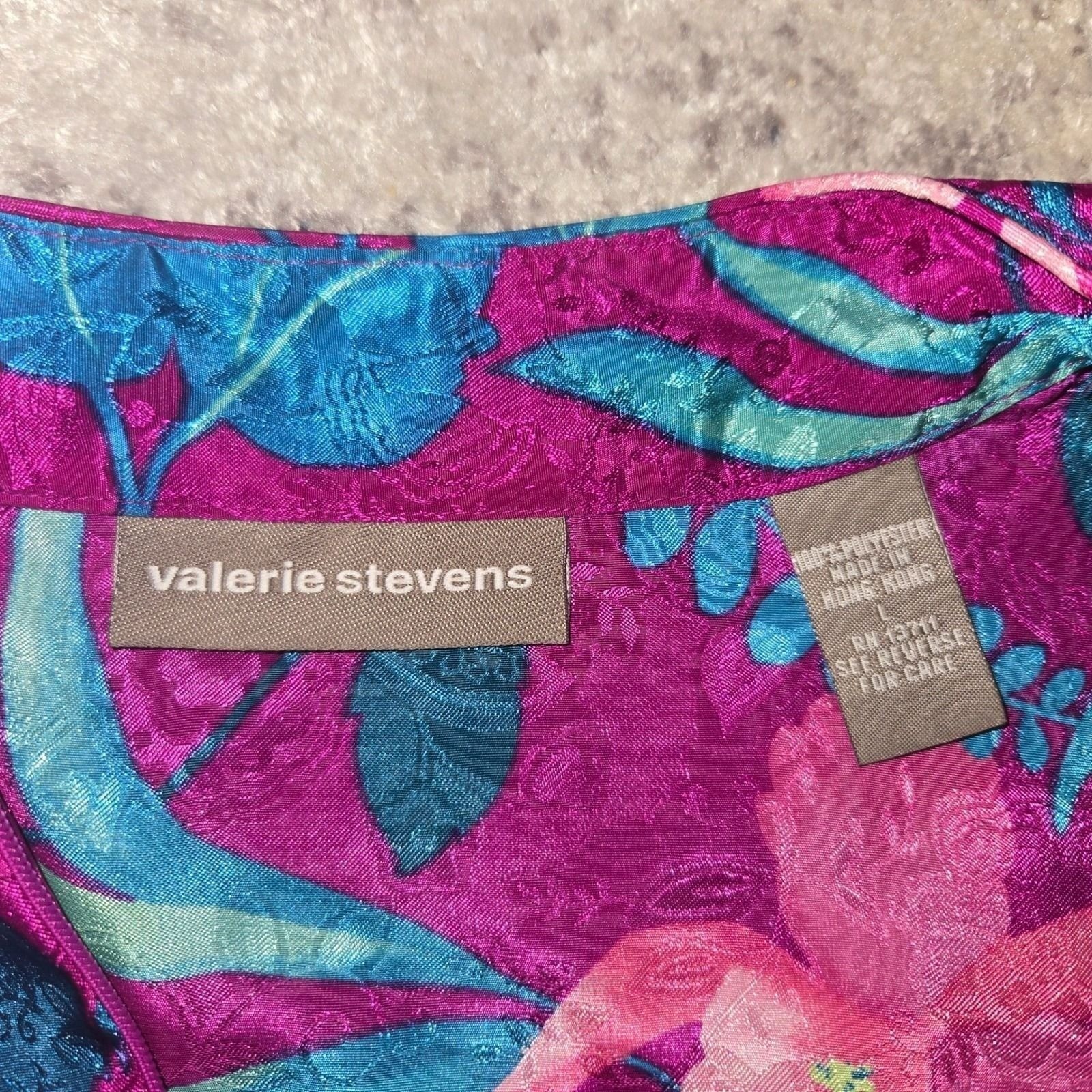 Valerie Stevens Vintage 80s 90s Floral Satin Caftan Maxi Jacquard Lounge Dress L