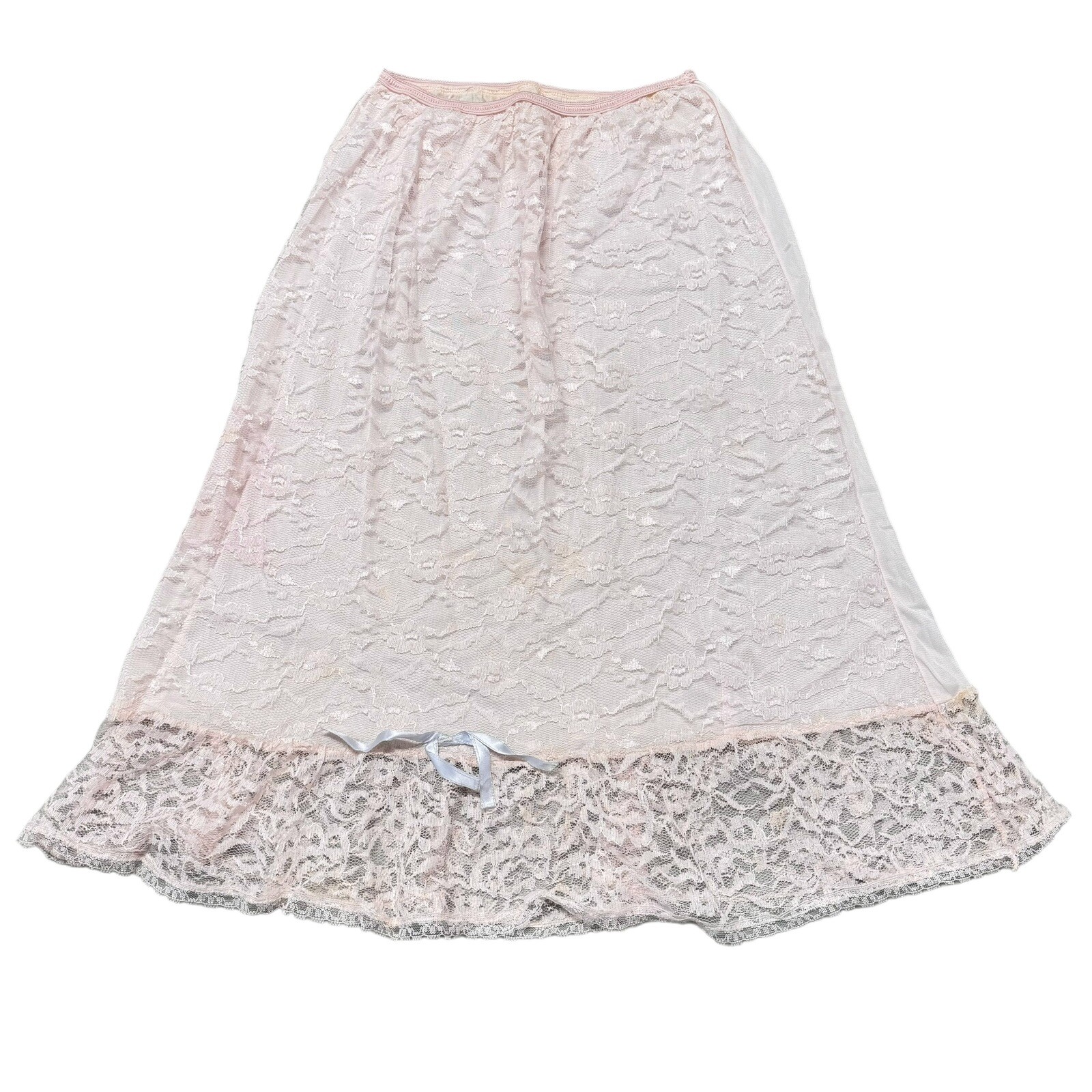 Vintage 1960s Mar-Lo Lingerie California Pink Lace Overlay Half Slip Acetate