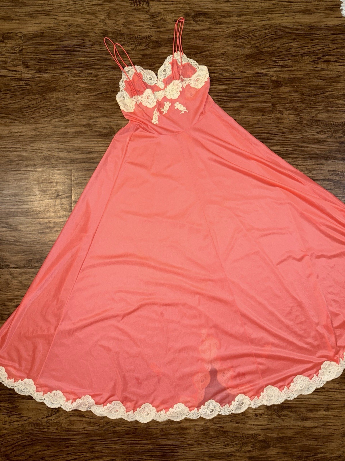 Vintage 1960s 1970s Maxi Floral Lace Duster Slip Dress, Full Sweep Vanity Fair