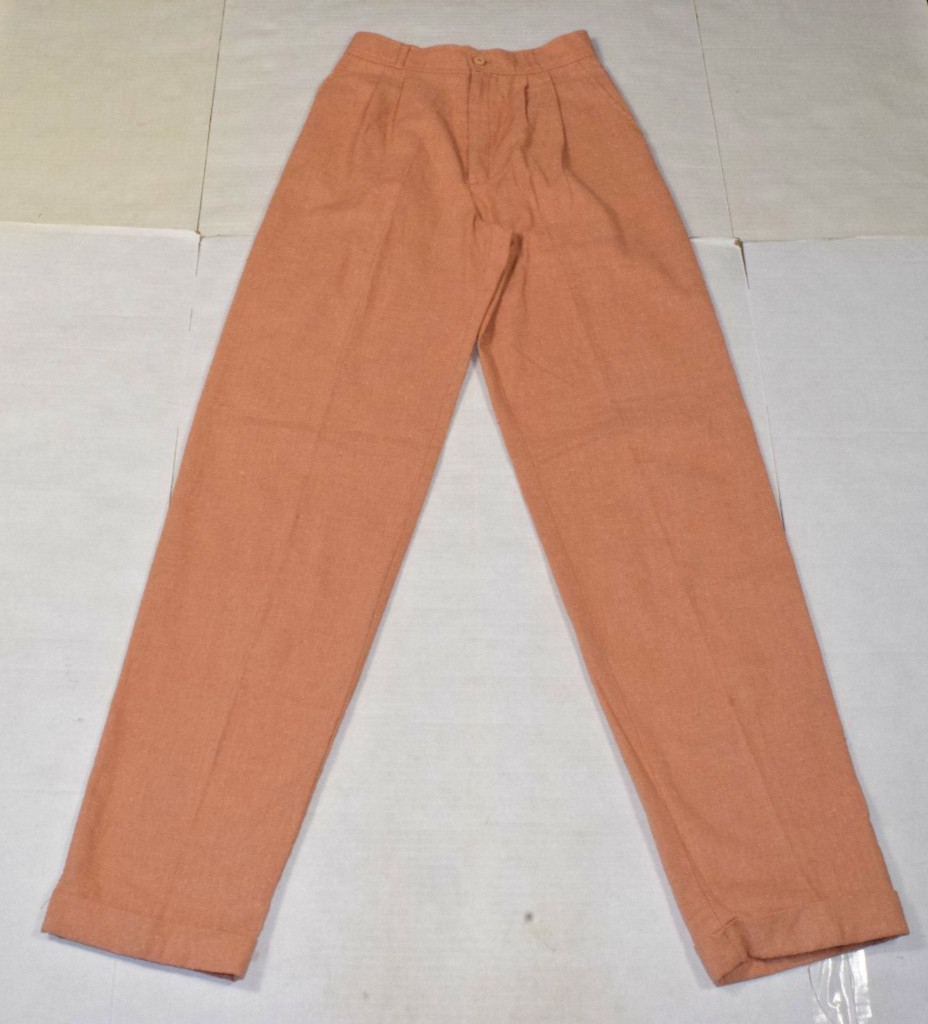 Vintage Pants Olive I Size 24X33 80s Coral Orange Textured High Waist Silk Blend