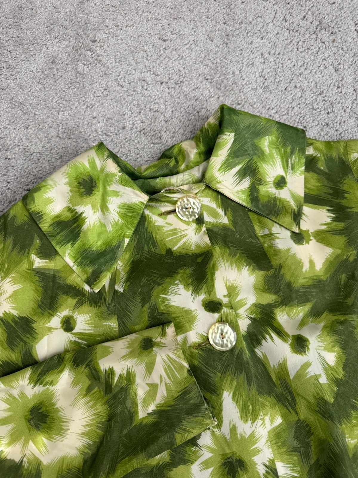 Groovy Vintage Swing Coat by Storm Play Neiman Marcus Green Floral Pockets