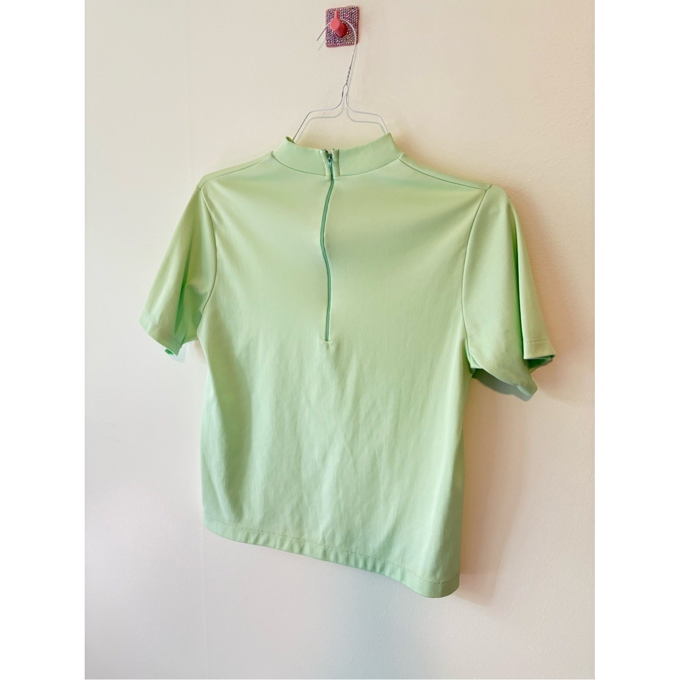 Vintage Montgomery Ward Light Green Short Sleeve Zip Mock Neck Top