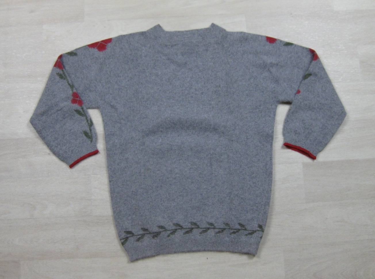 Vintage 1950s Bobbie Brooks Intarsia Sweater (S) Wool Blend Floral Preppy