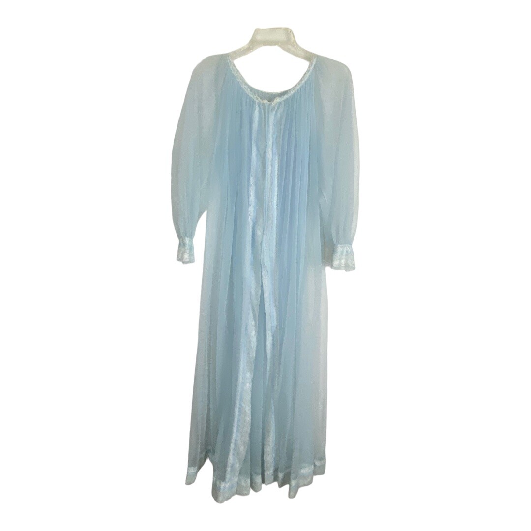 Bliss Elaine Womens Robe Size Large Blue Open Front with Tie Lace Sheer Vintage