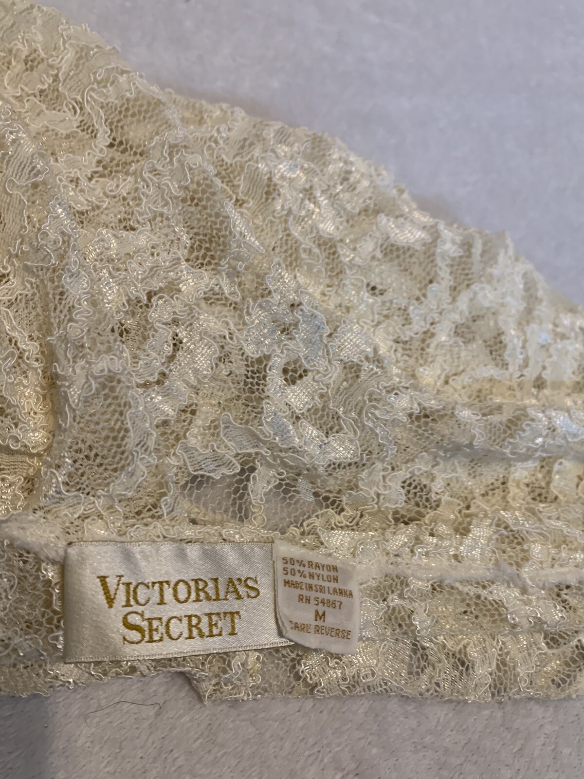 Sexy VTG Beige Gold Label Victoria Secret Sheer Lace Lingerie Nightie Slip M
