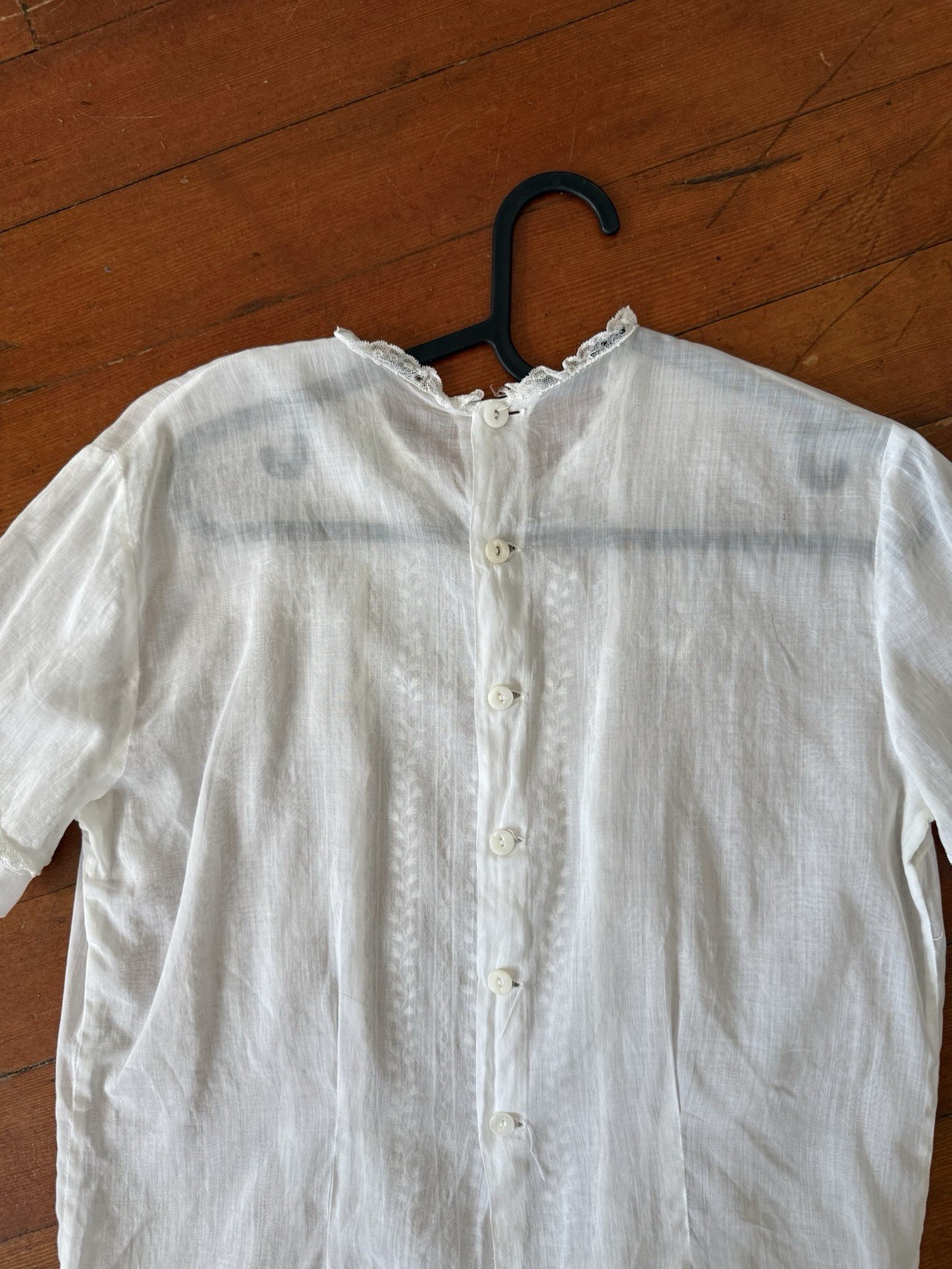 Antique Edwardian 1910s Sheer While Cotton Voile Blouse Embroidered Lace Panels