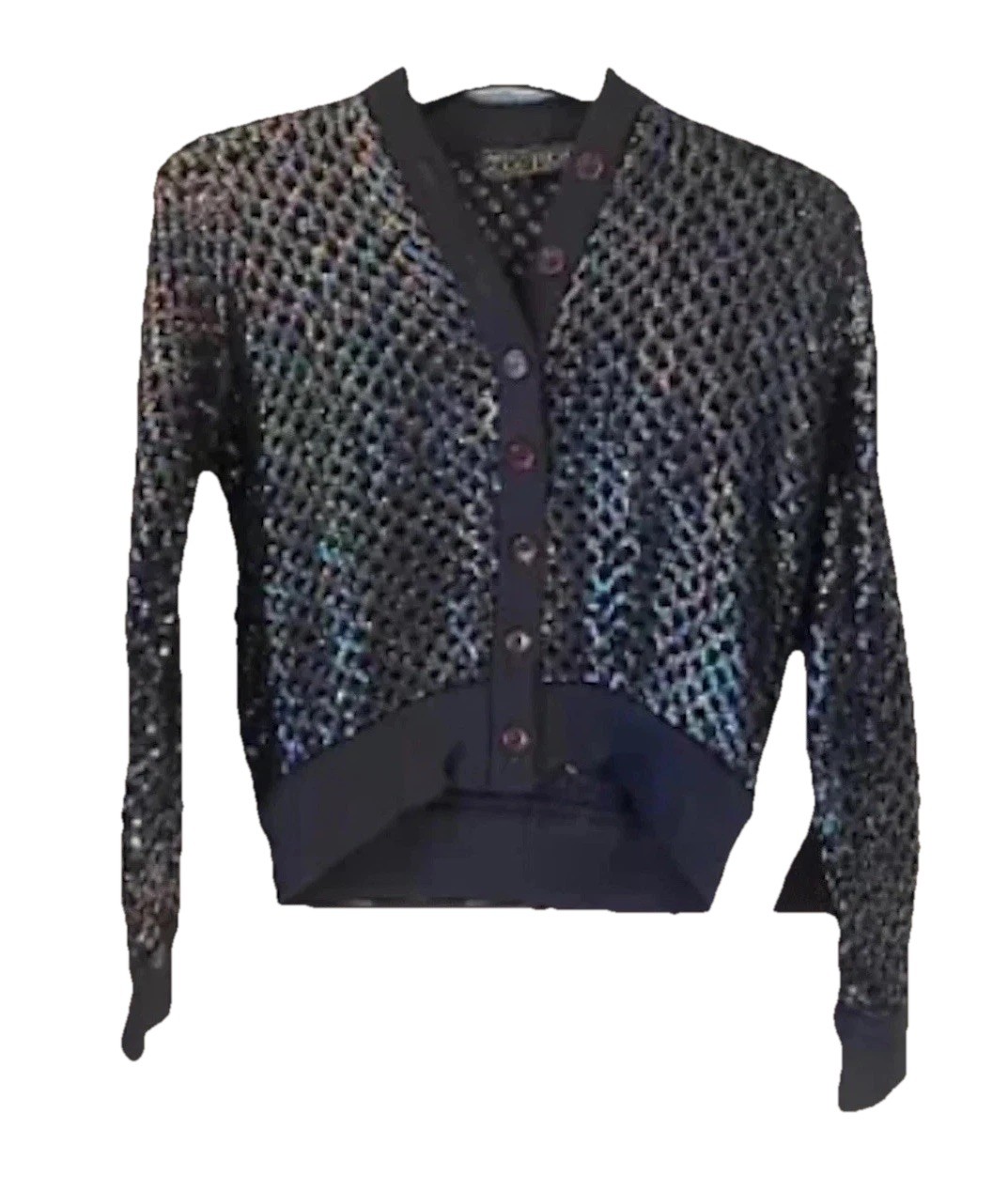 Anthony Muto AM/PM Multi-Sequined ~Sweater Shrug~Blue Button Front Size M/L VTG