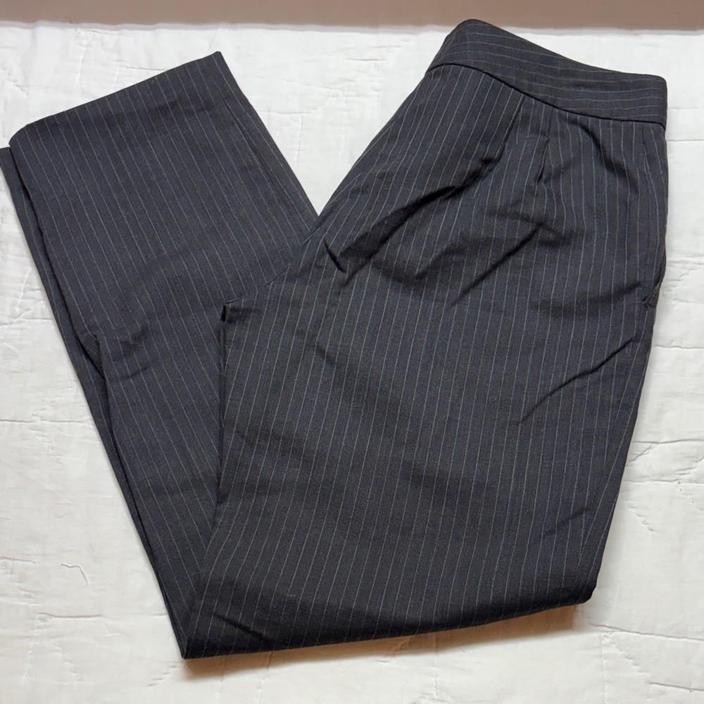 Vintage Donna Karan Trousers 12 Charcoal Grey Pinstripe Pants UNITE USA $695 NWT