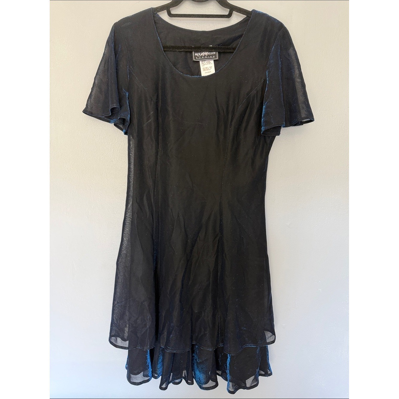 Molly Malloy Evening Black Sheer Overlay Dress Subtle Blue Sheen Fairy Celestial