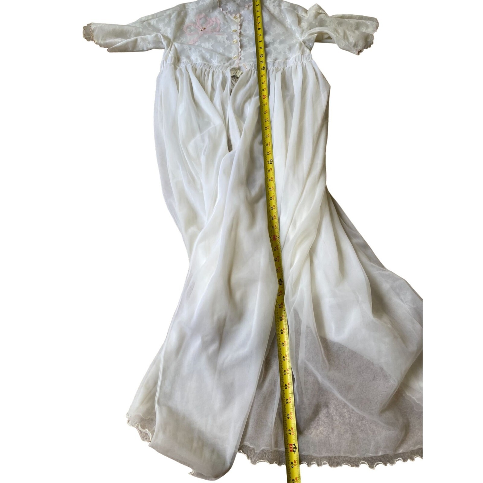 Eyeful by The Flaums VTG 60-70’s Womens Robe Peignor Petite Ivory Chiffon Sheer