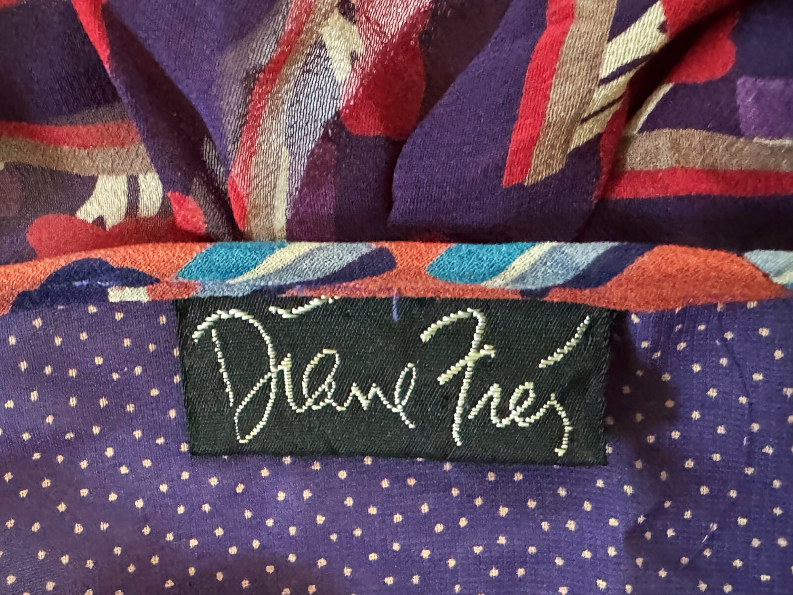 DIANE FREIS Vintage Blouson Dress Georgette Faux Wrap Prints Ruffle Accents O/S