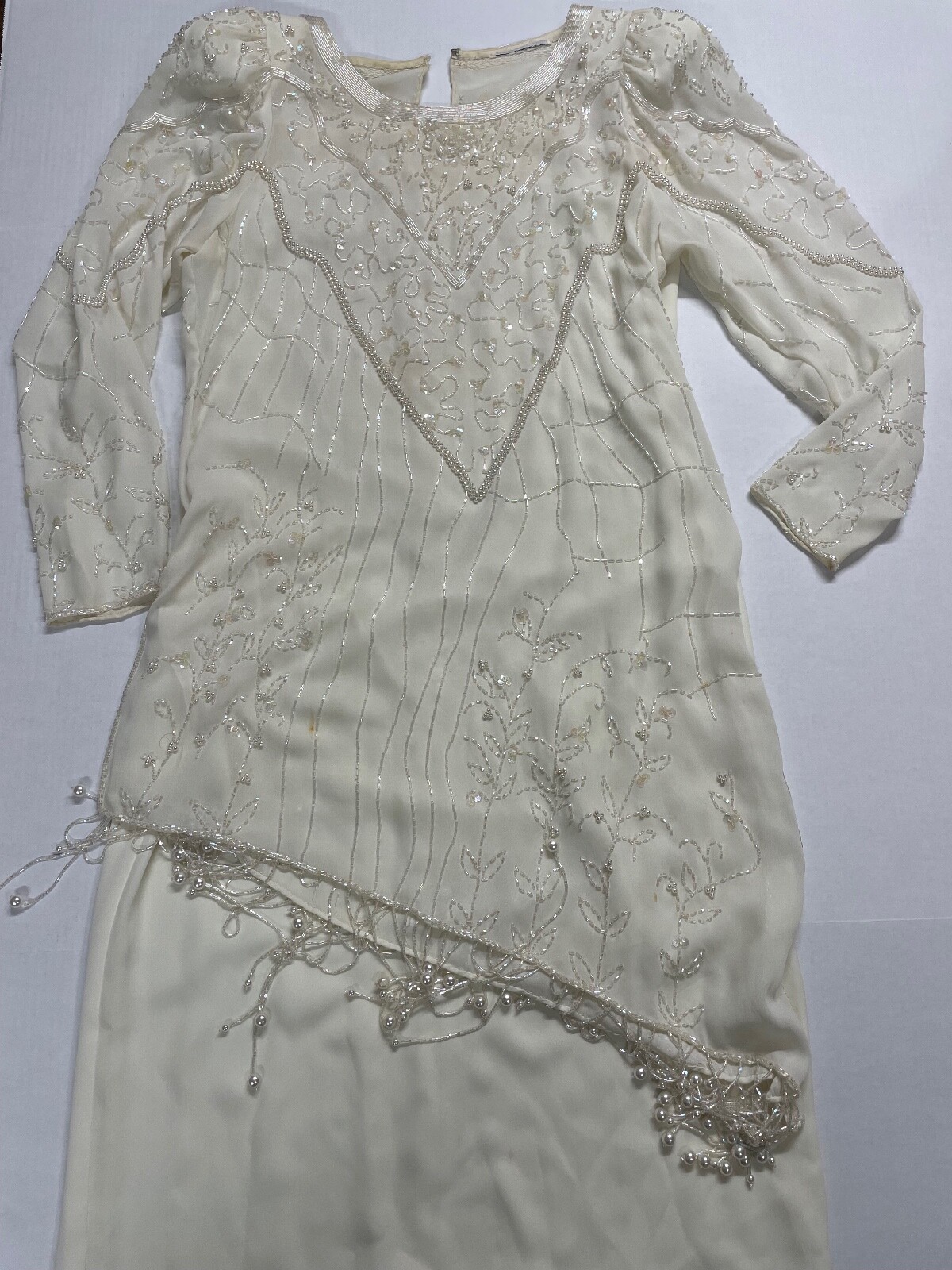 Jack Bryan Gown Size 8 Ivory Slip Dress w/ Sheer Sequin Overlay vintage