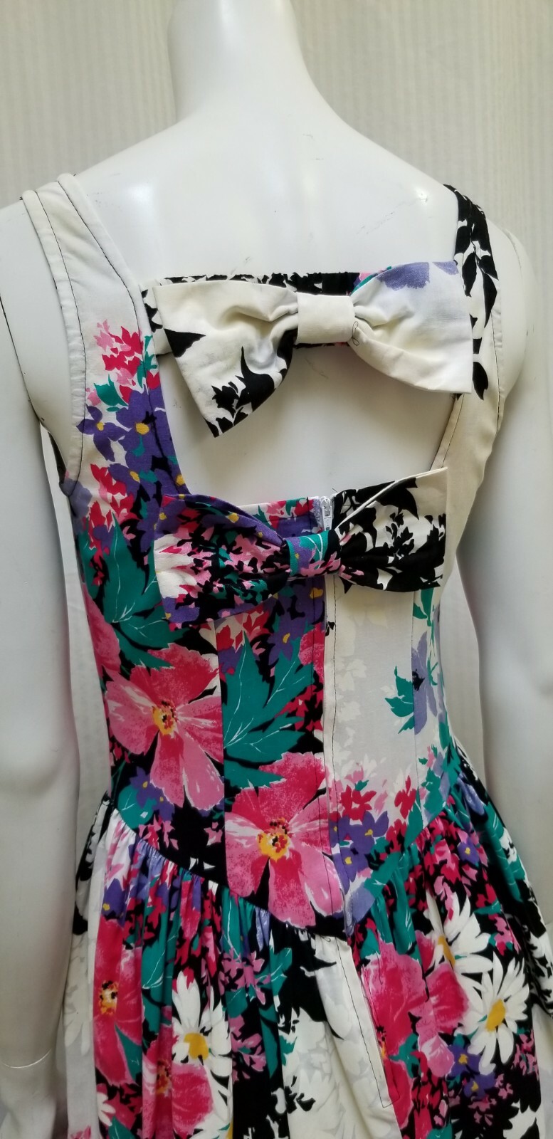 Vintage 80/90s EBER San Francisco Floral Double Bow Back Dress – Size XS/S – EUC